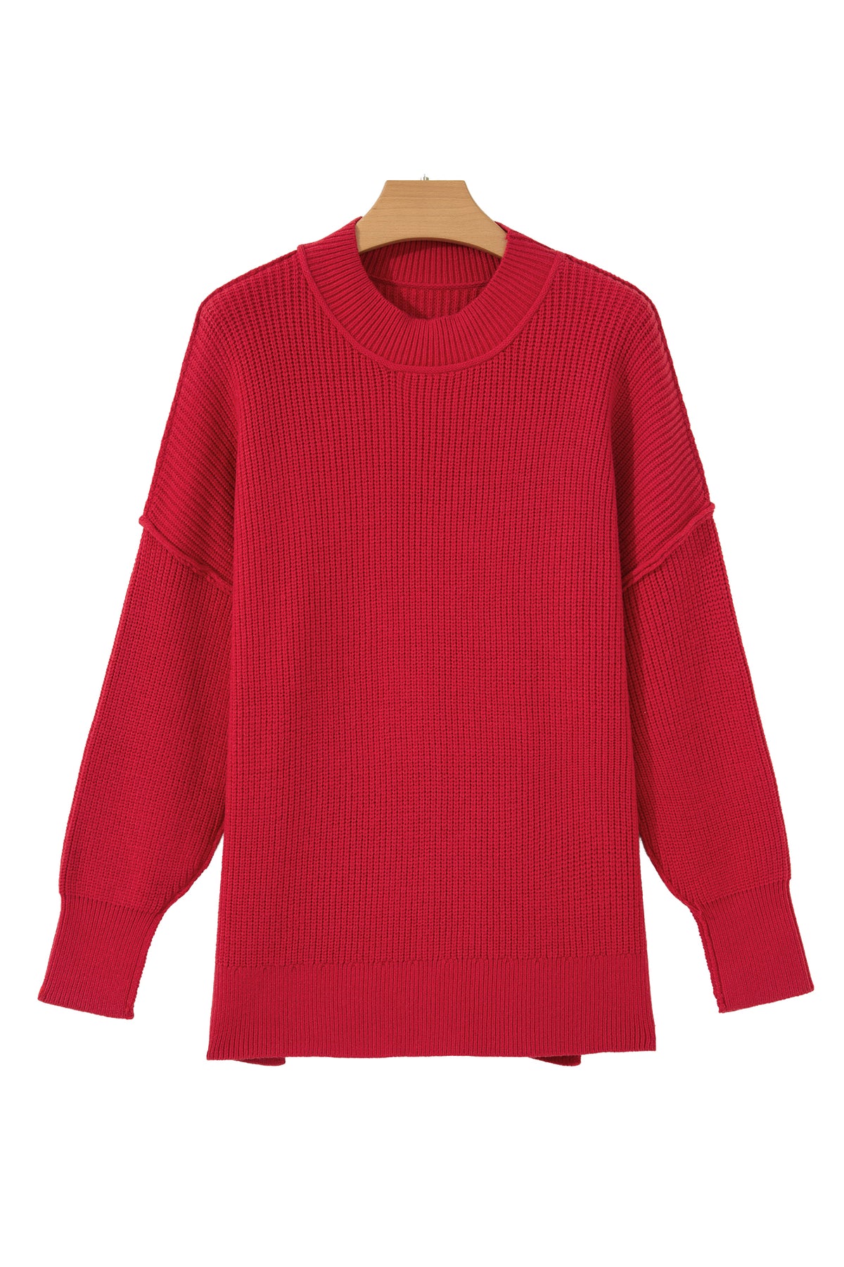 Red Dahlia Long Sleeve Ribbed Knit Stand Neck Regular Fit Sweater