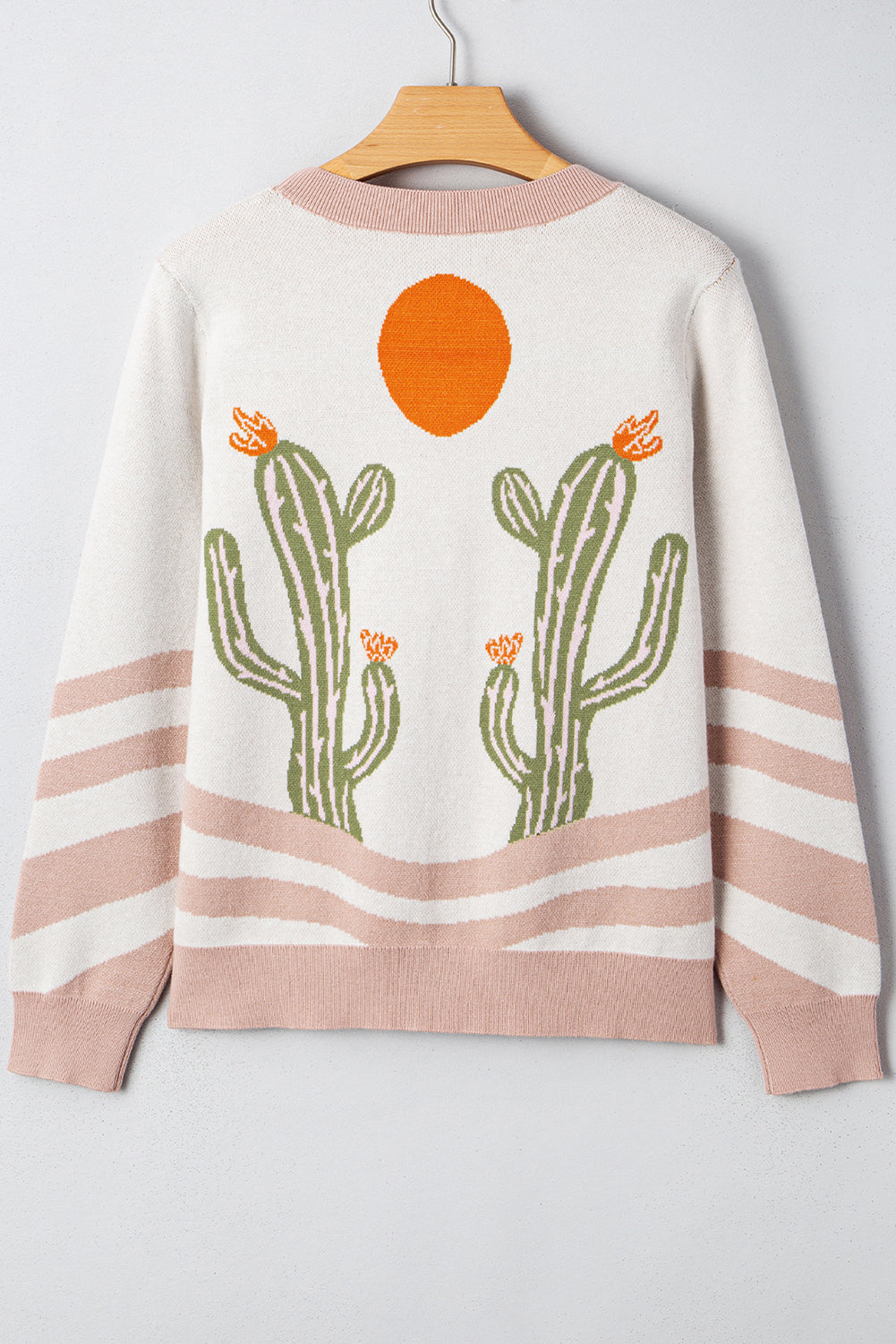 Apricot Cactus Pattern Button Front Knit Cardigan