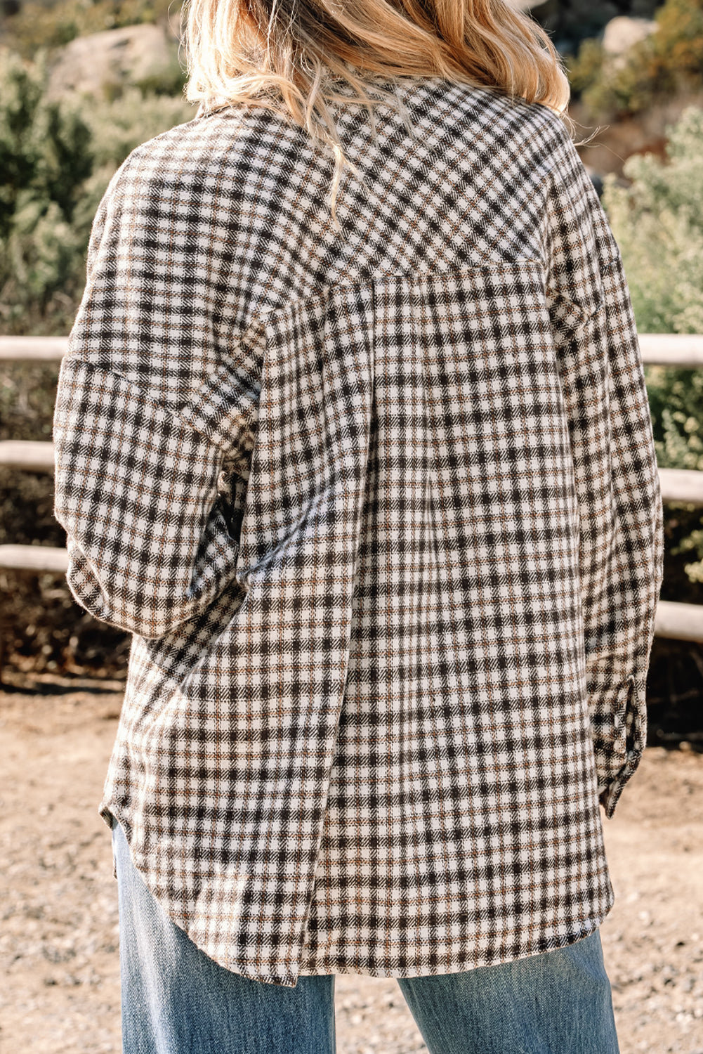 Corduroy Flap Pocket Patchwork Plaid Shacket