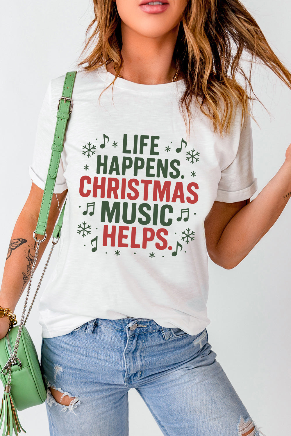 White Christmas Letter Heat Transfer Printing Graphic T-Shirt