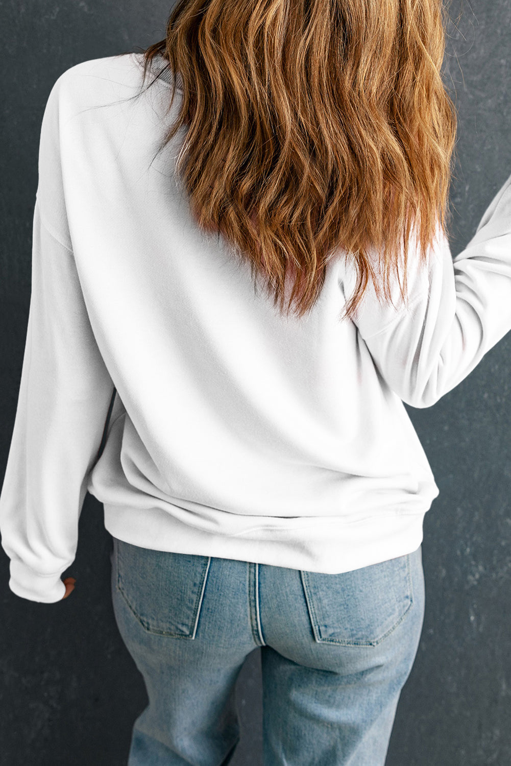 White Merry Christmas Graphic Heat Transfer Printing Cotton Blend Sweatshirt