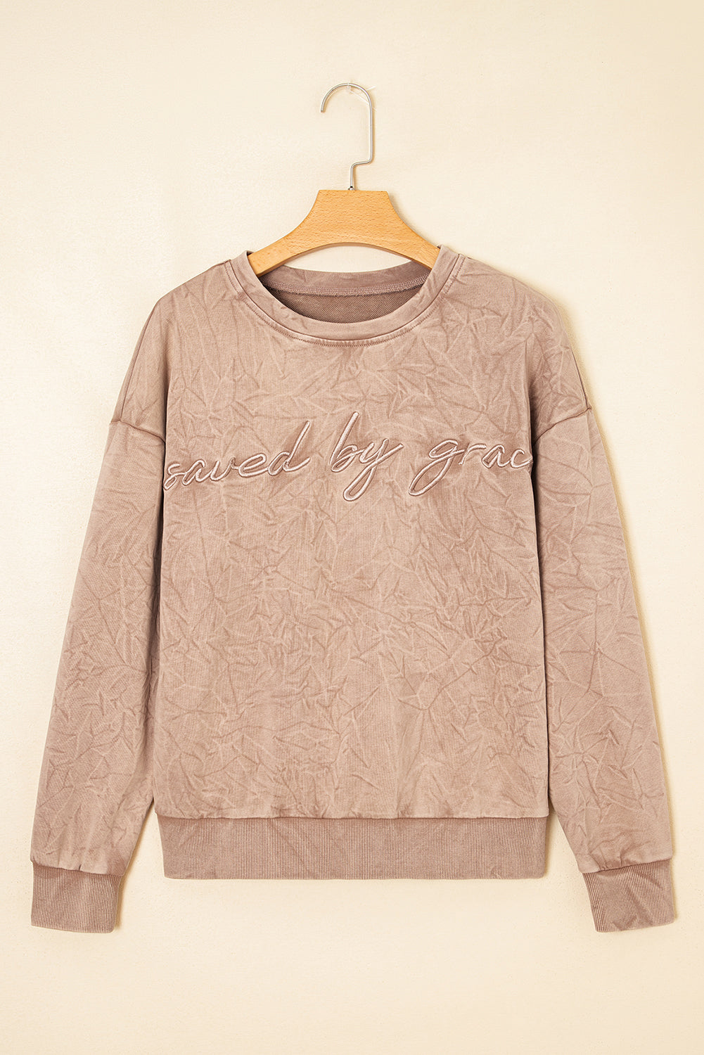 Saved by grace Letter Embroidery Mineral Wash Loose Sweatshirt