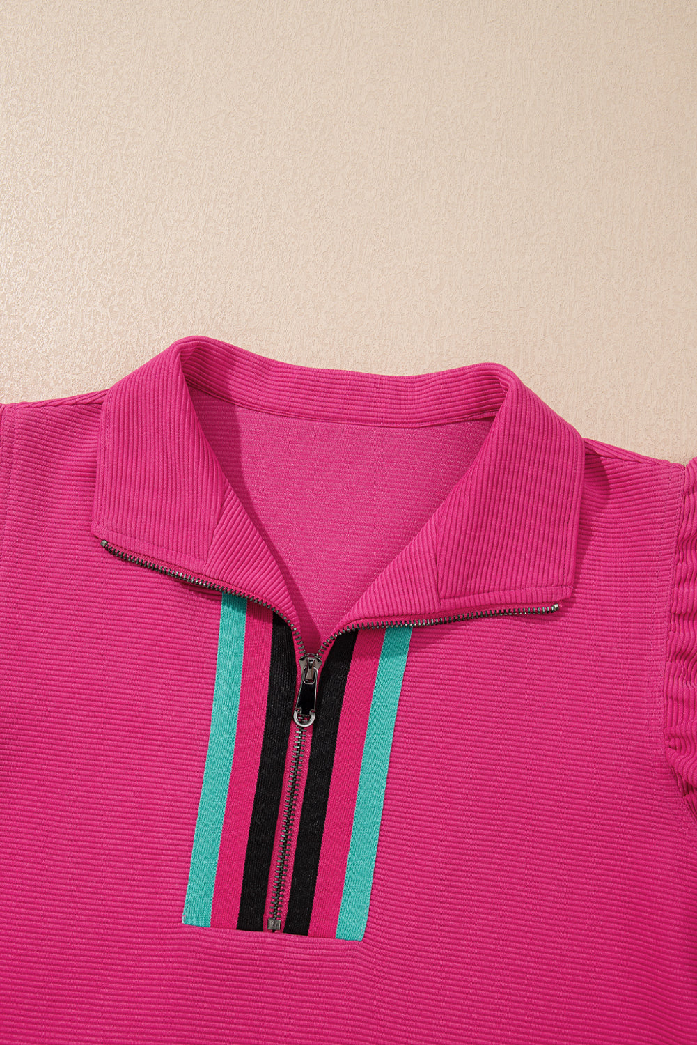 Strawberry Pink Flutter Sleeve Pop of Color Neckline Top and Shorts Set