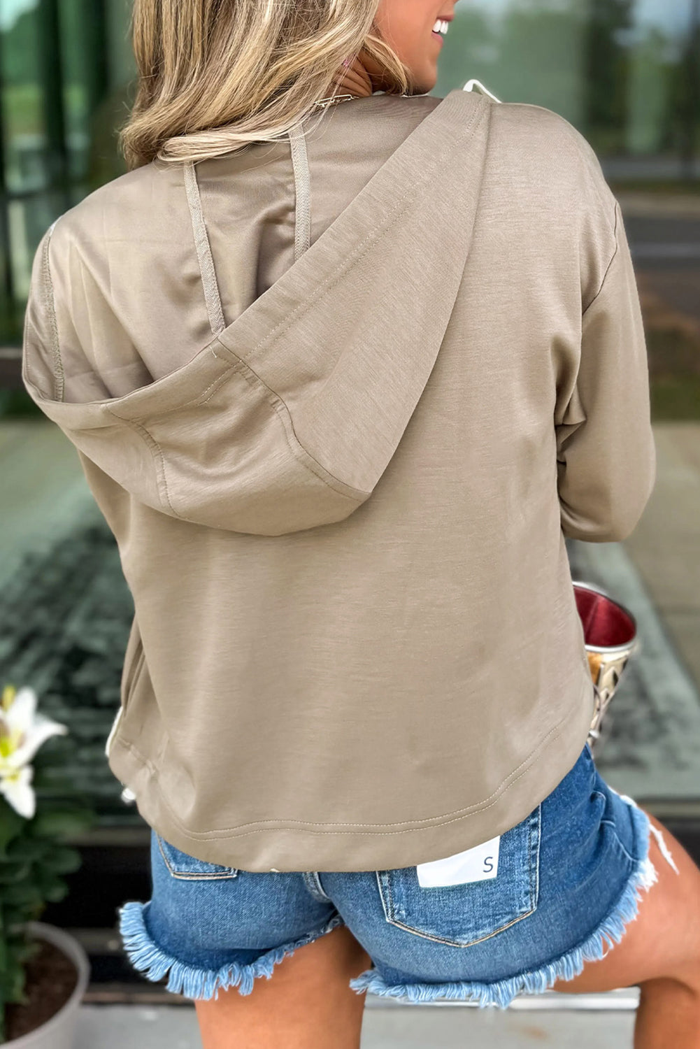 Bow Embroidered Zip Up Hoodie