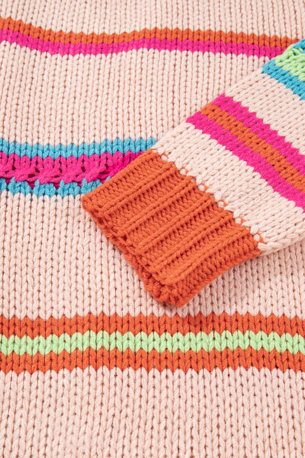 Multicolour Open Front Striped Colorblock Knit Oversize Cardigan