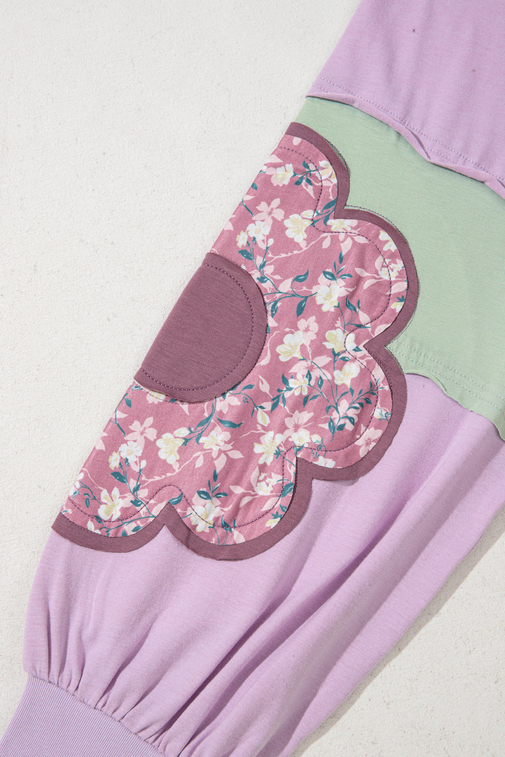 Phalaenopsis Flower Patched Colorblock Plus Size Pullover Top