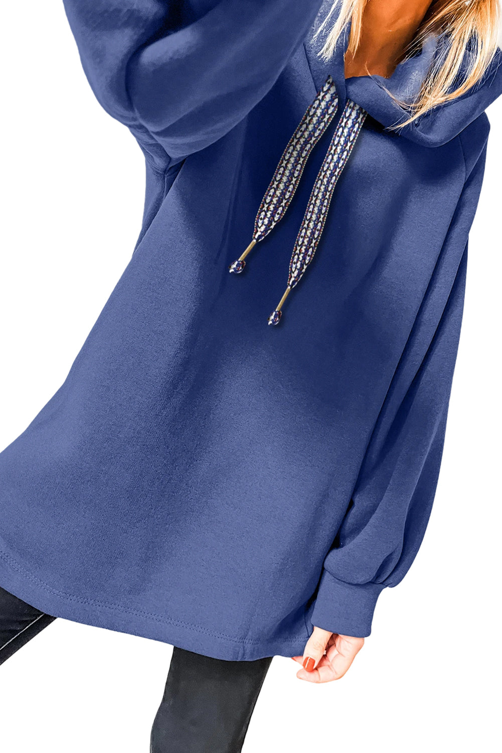 Dirty Blue Drawstring Hooded Tunic Sweatshirt