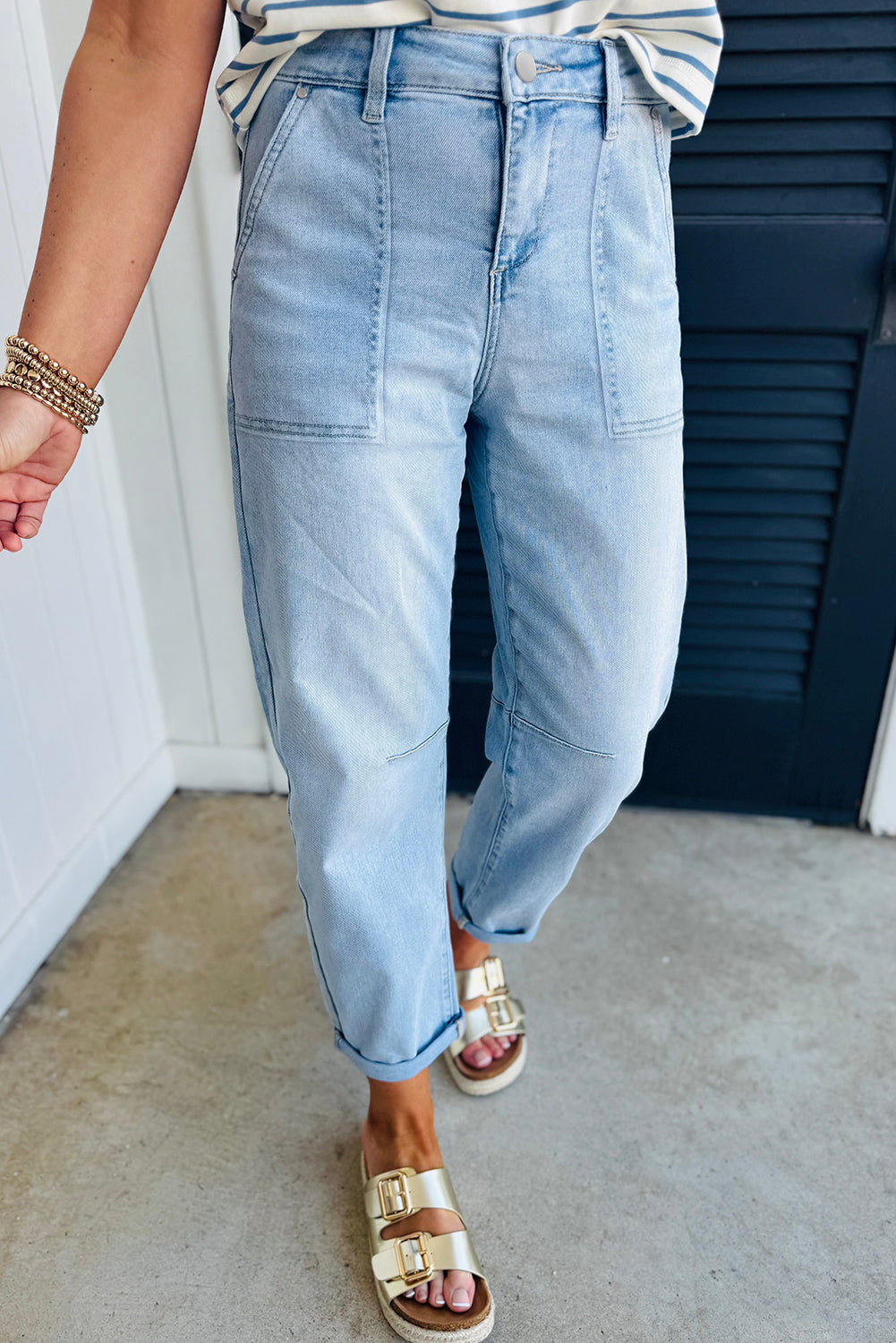 Beau Blue High Rise Relaxed Patch Pocket Jeans