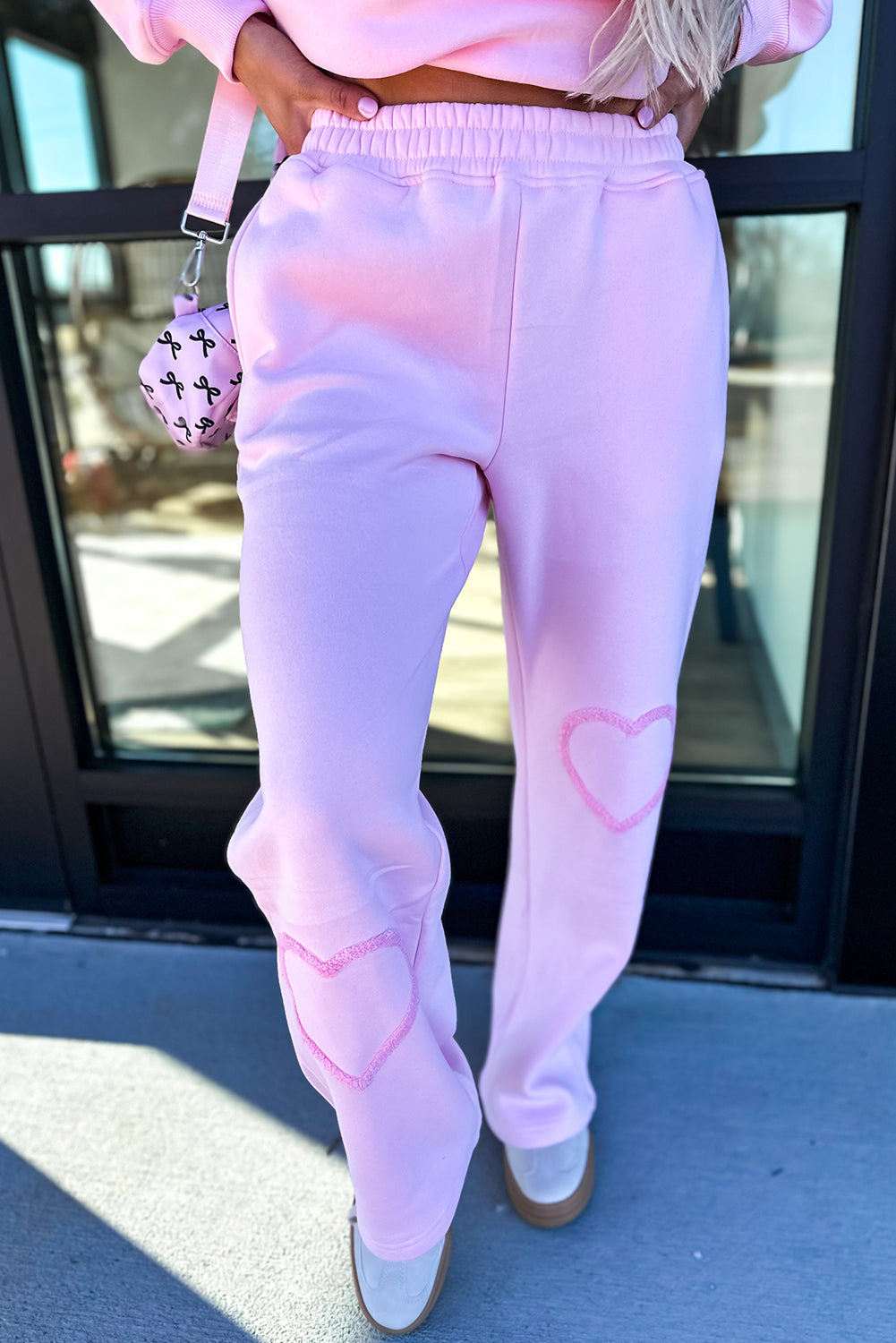 Phalaenopsis Chenille Heart Pattern Casual Pants Set