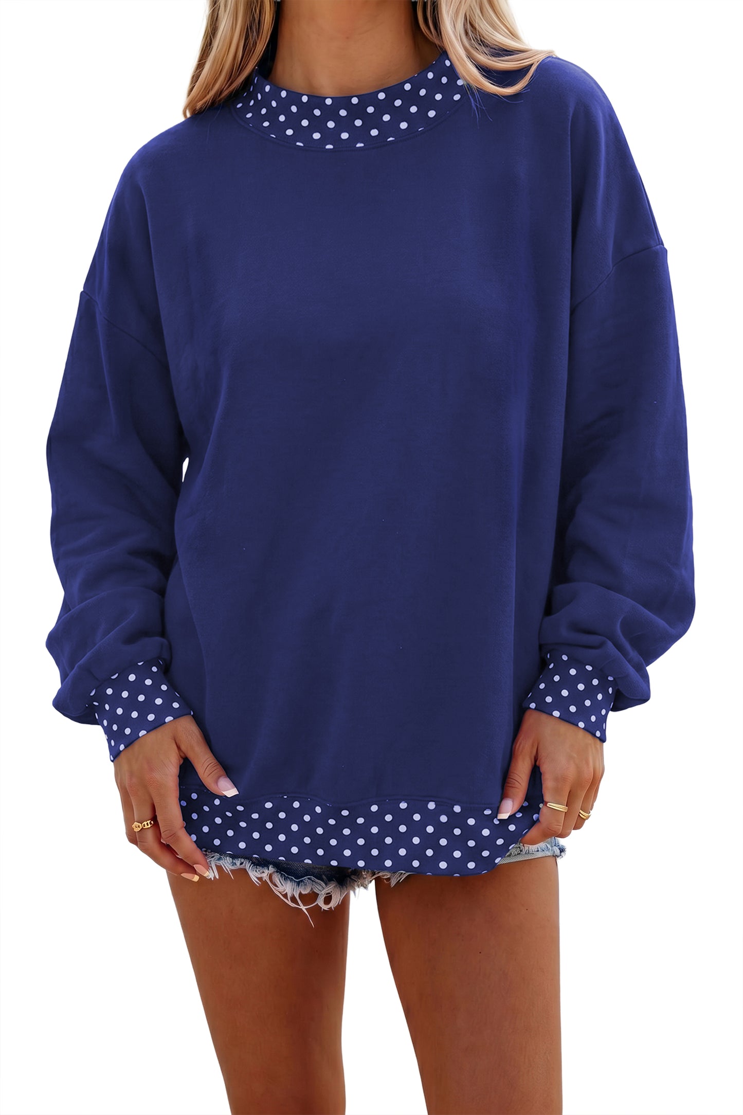 Racing Red Colorblock Polka Dot Contrast Trim Oversized Sweatshirt