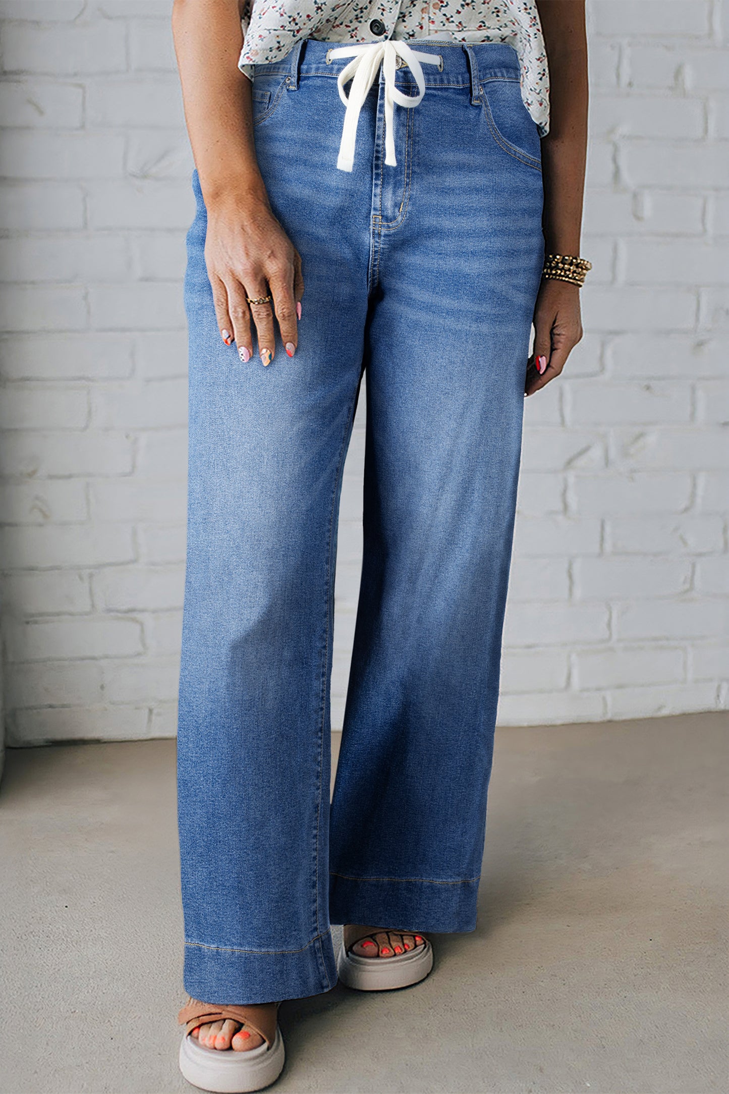 Blue Acid Wash Contrast Lace-up Plus Size Jeans