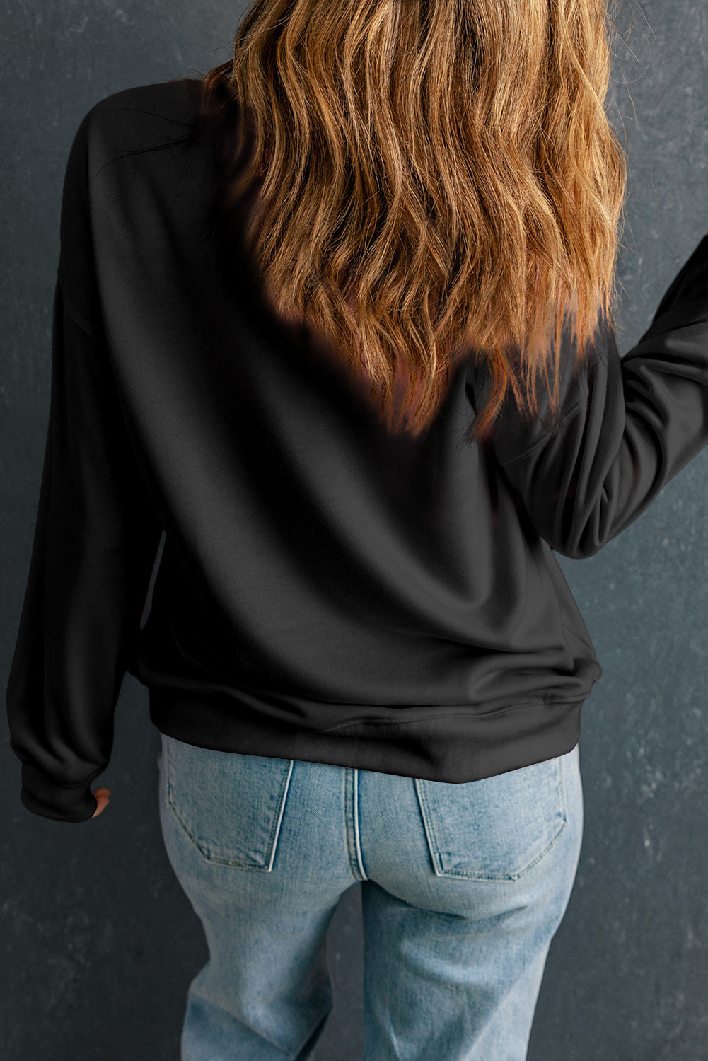 Black MERRY Christmas Letter Heat Transfer Printing Drop Shoulder Sweatshirt