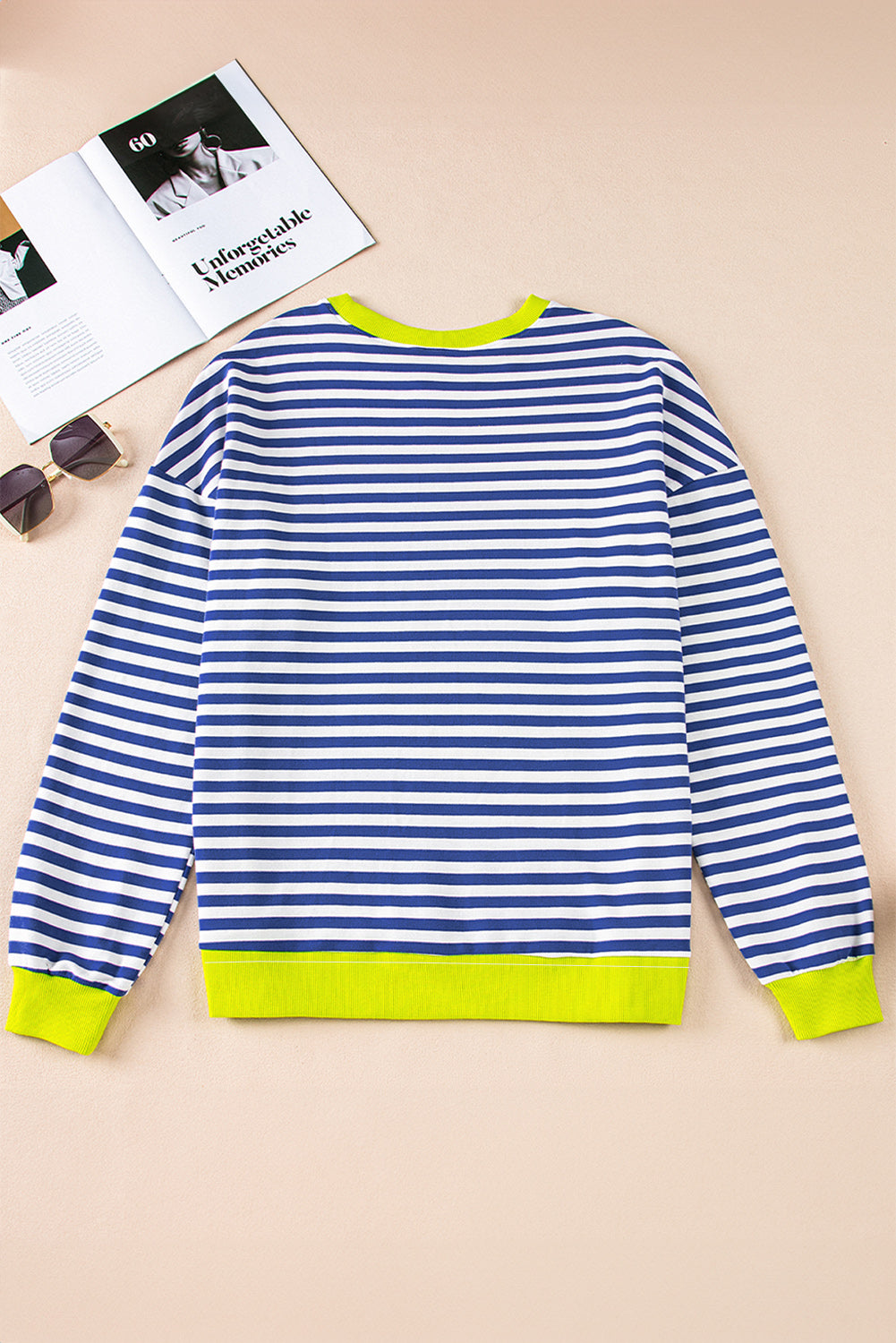Sky Blue Striped Contrast Trim Drop Shoulder Sweatshirt