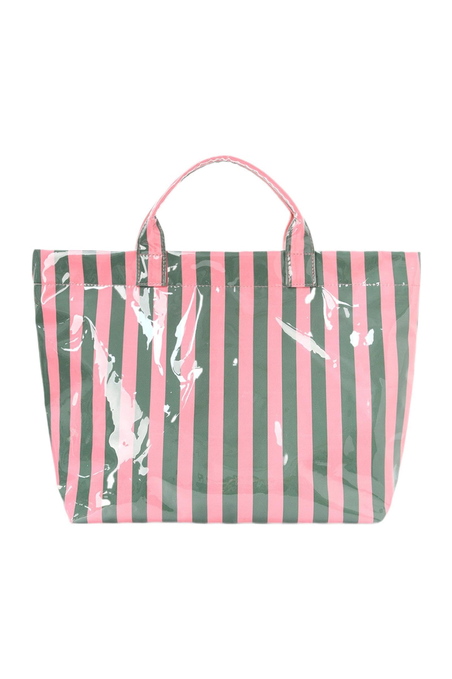 Pink Glossy Striped Vinyl Large Tote Bag