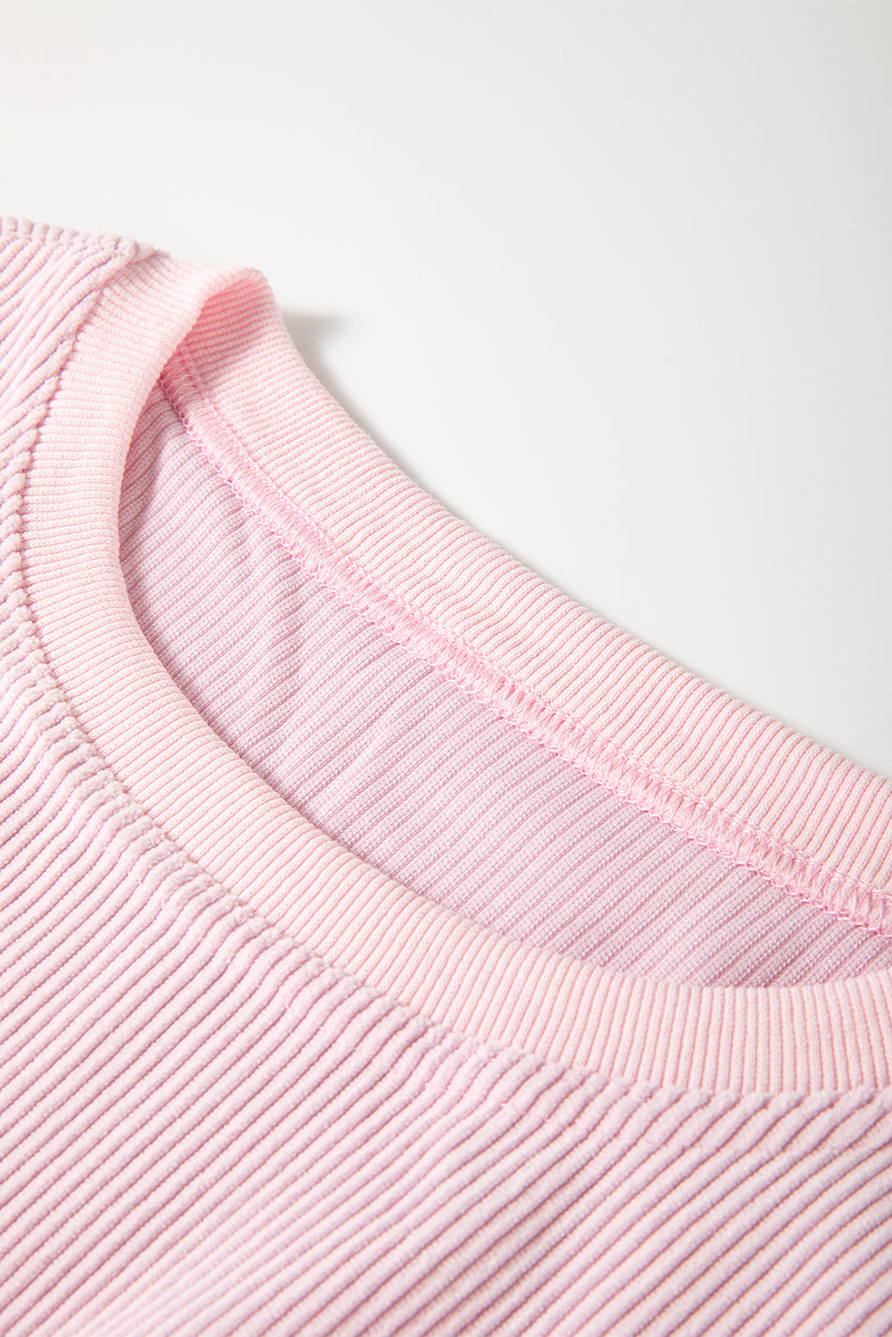 Light Pink Plain Drop Sleeve Crinkle Rib Oversized Sweatshirt