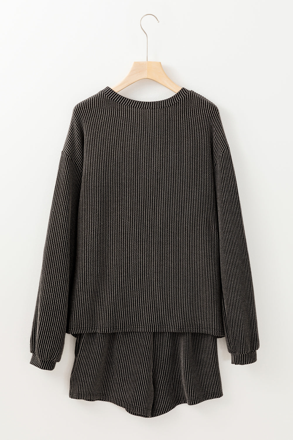 Chestnut Corded Long Sleeve Top and High Waist Shorts Set