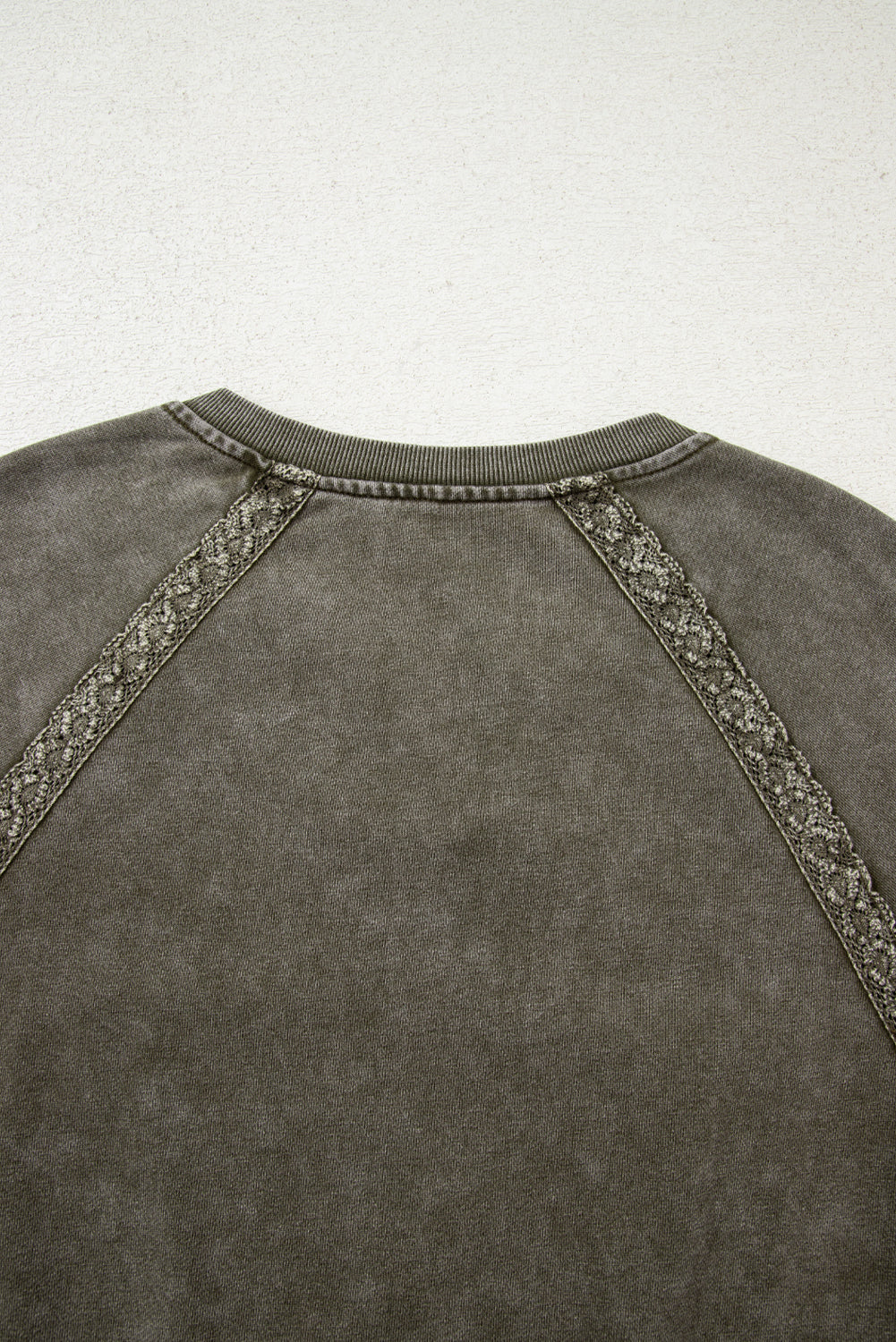 Sail Blue Lace Applique Notched Neck Mineral Wash Baggy Sweatshirt