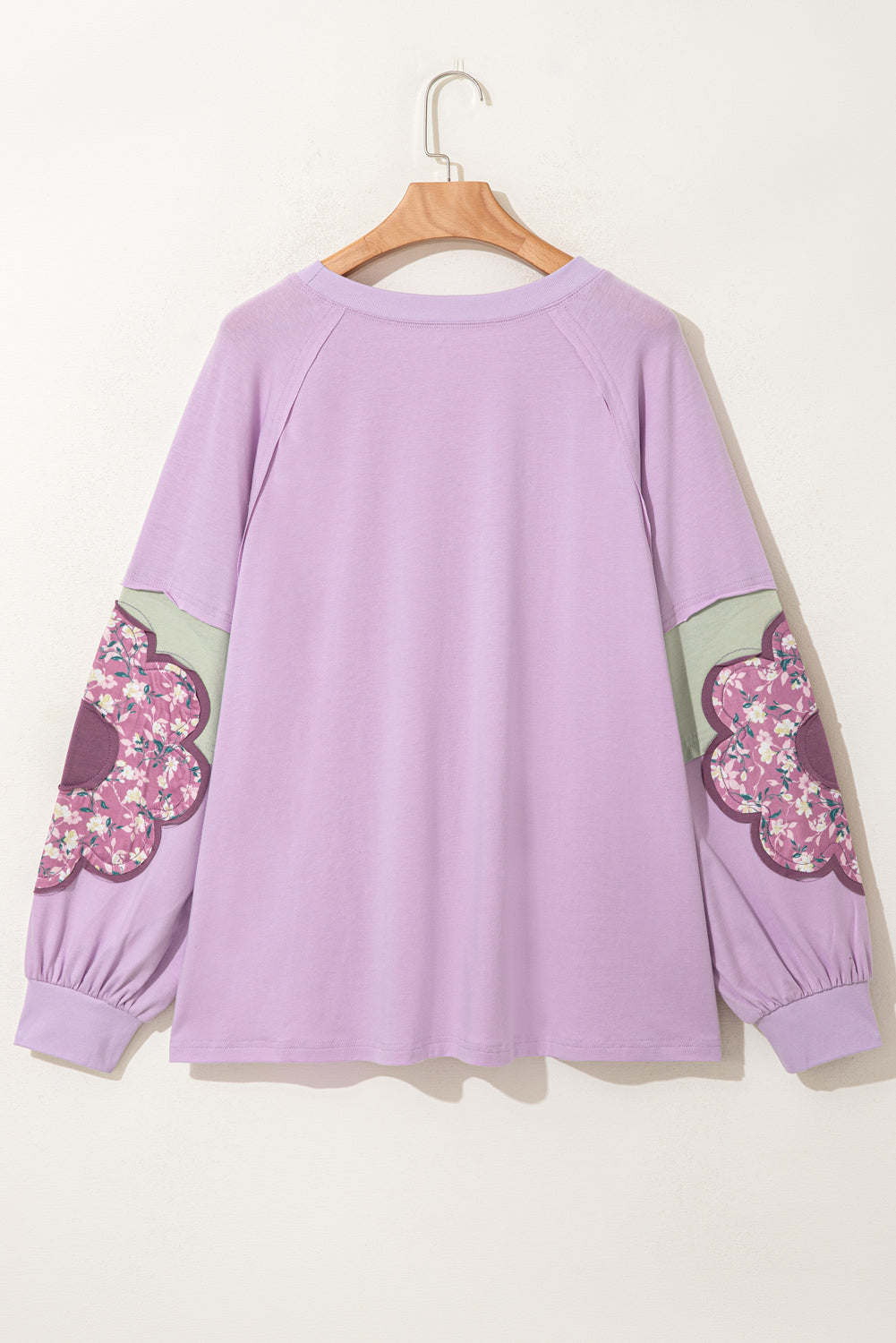 Phalaenopsis Flower Patched Colorblock Plus Size Pullover Top