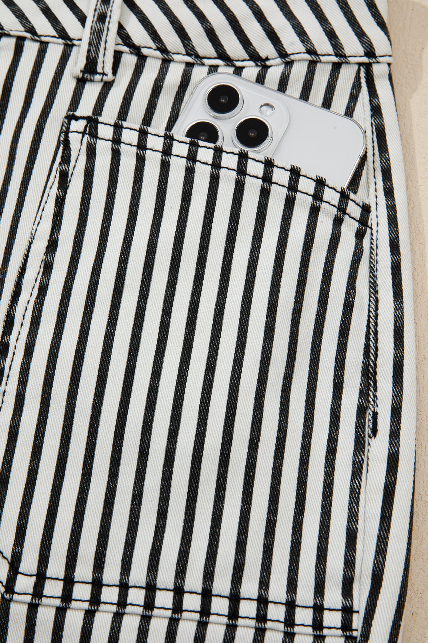 Black Stripe Patch Pocket High Waist Shift Denim Jeans