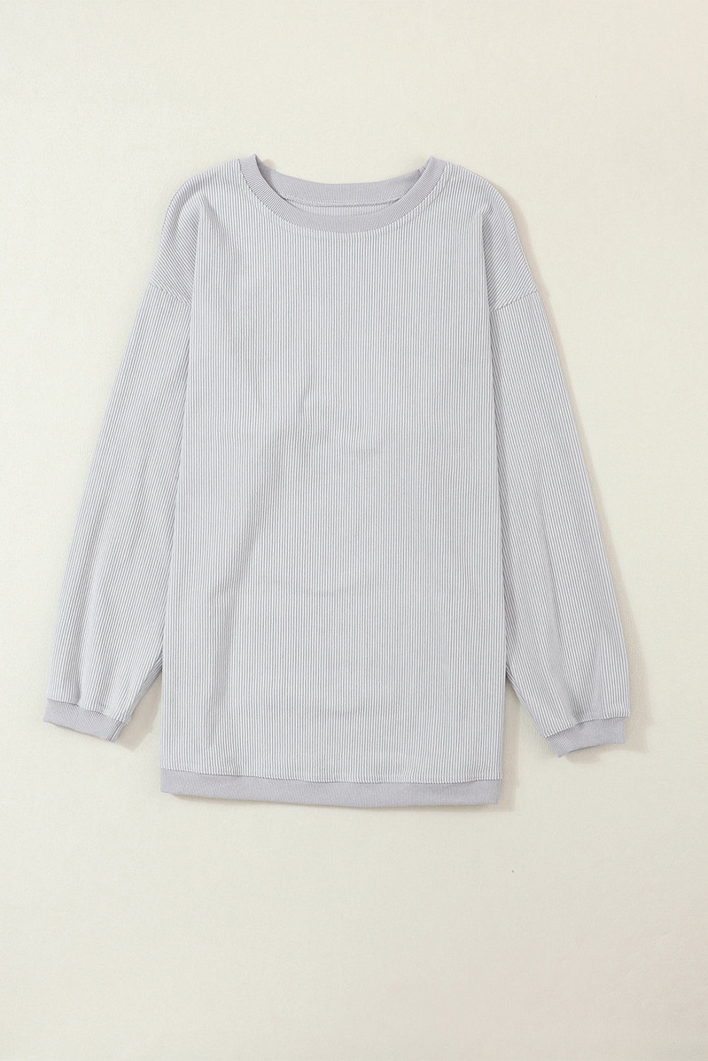 Light Pink Plain Drop Sleeve Crinkle Rib Oversized Sweatshirt
