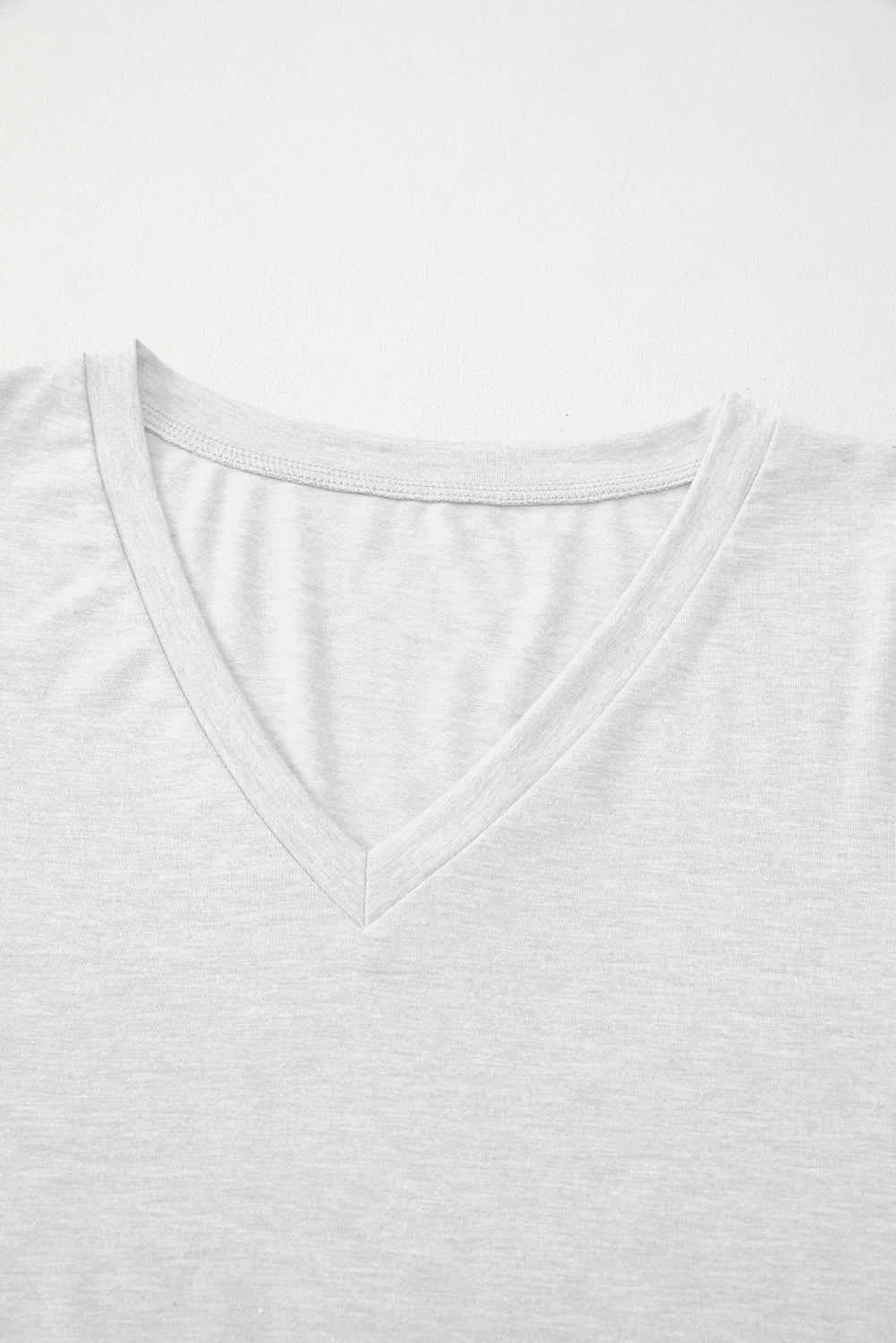 White Plain V Neck Long Sleeve Top