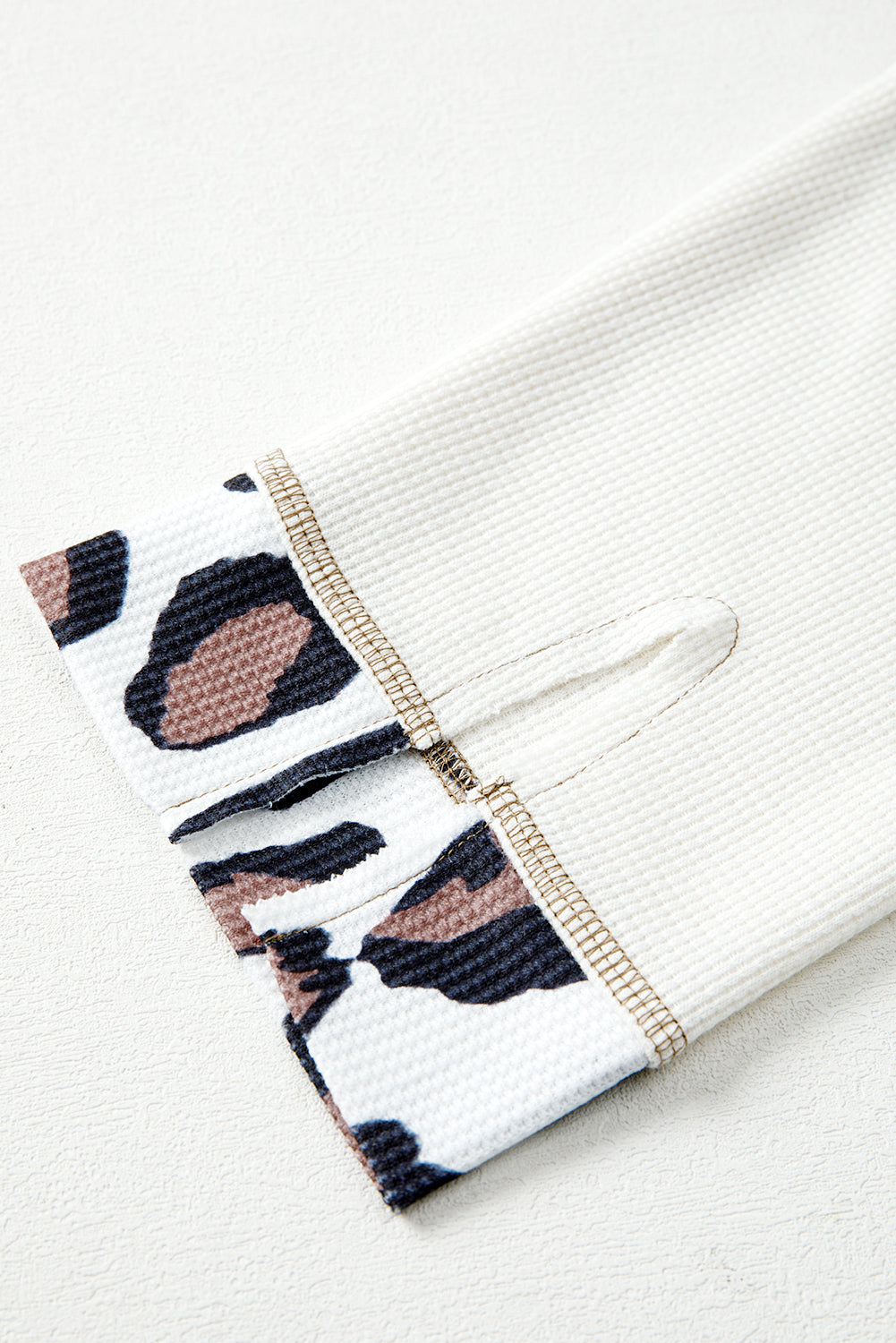 Apricot Leopard Mixed Texture Patchwork Zip Up Drop Shoulder Hoodie