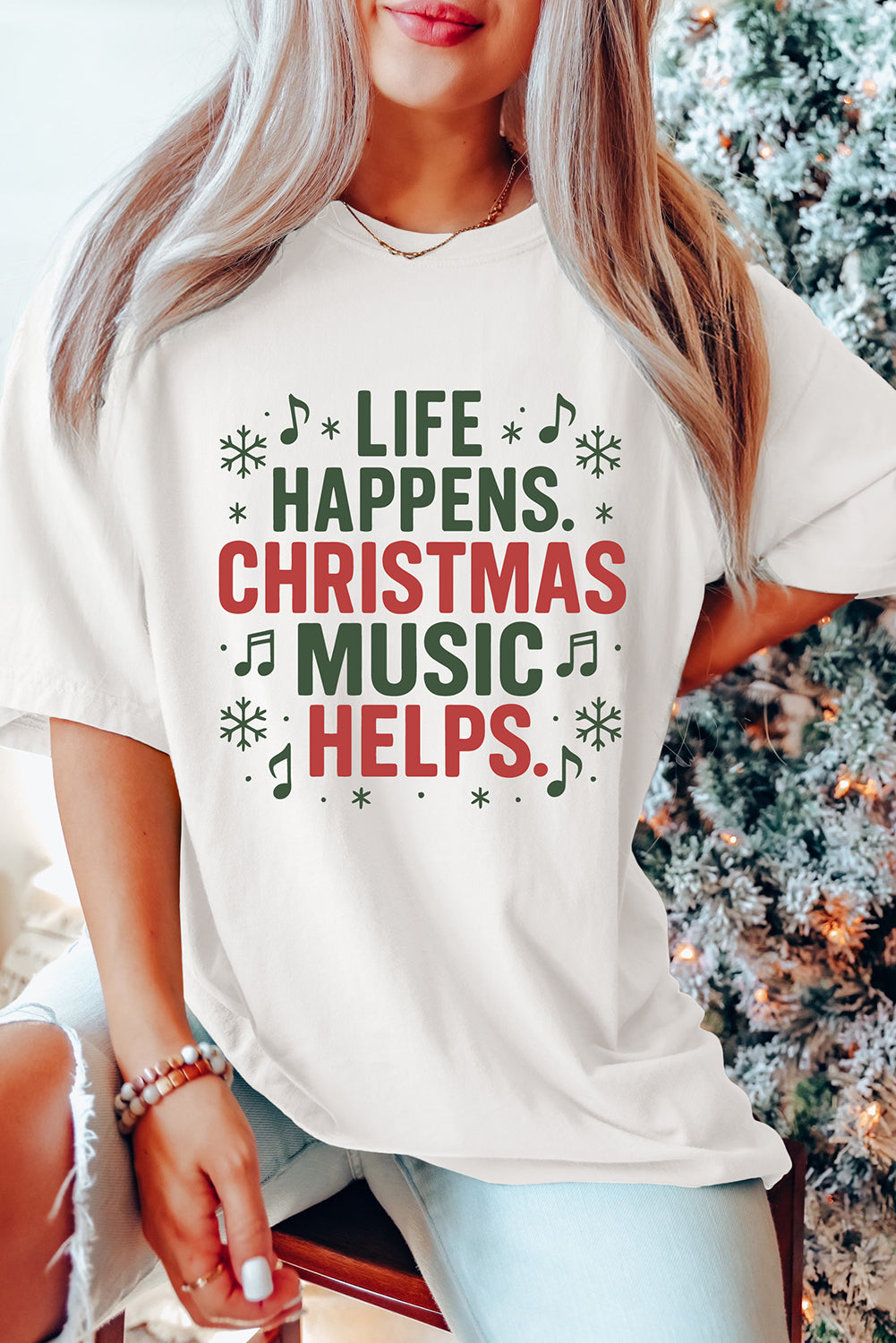 White Christmas Letter Heat Transfer Printing Graphic T-Shirt