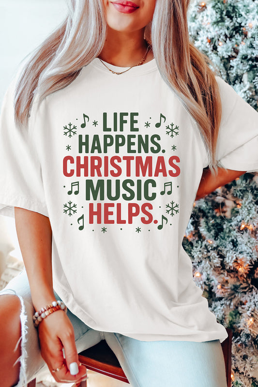 White Christmas Letter Heat Transfer Printing Graphic T-Shirt
