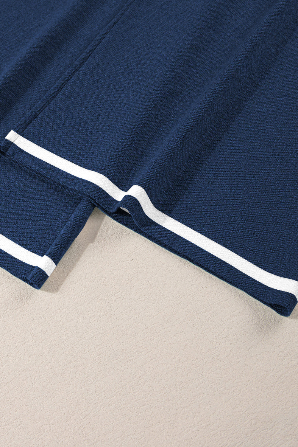 Navy Blue Loose Contrast Trim Half Sleeve Top and Drawstring Pants Set