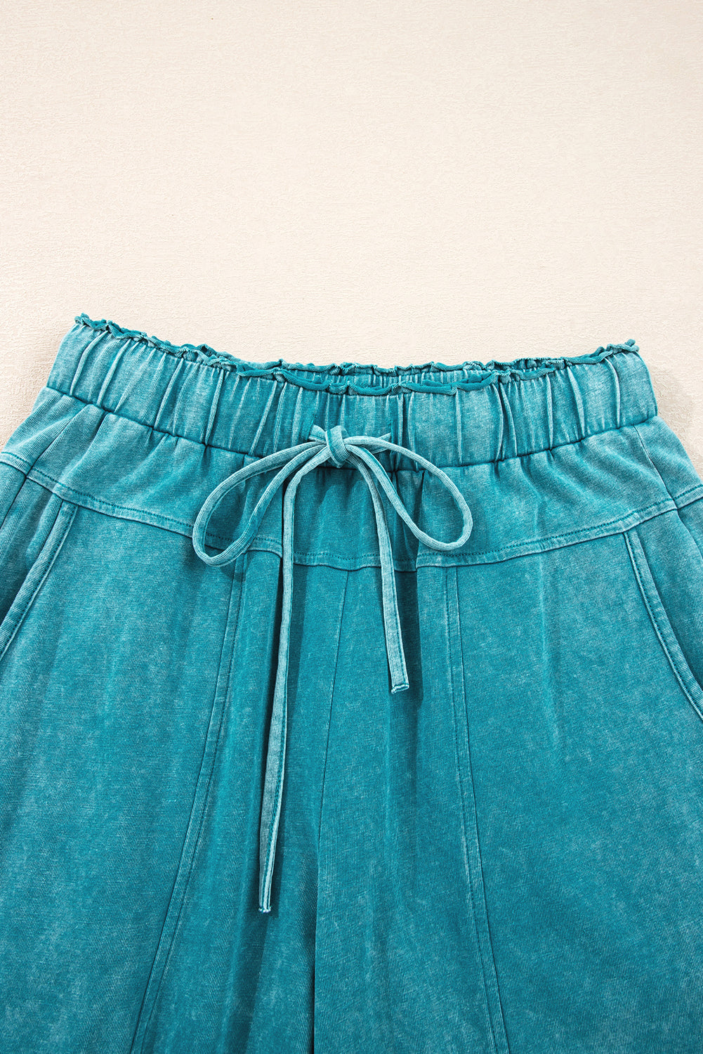 Medium Grey Mineral Wash Knot High Waist Raw Hem Pants
