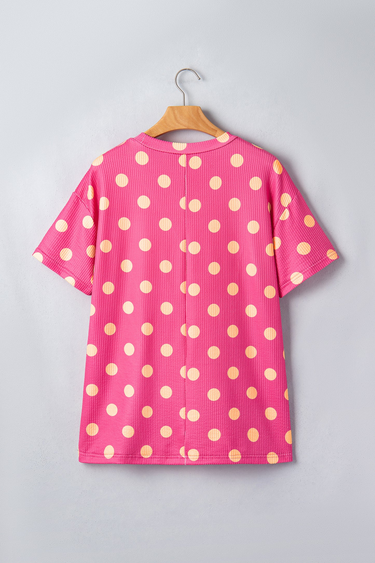 Polka Dot Round Neck Drop Shoulder Patch Pocket Jacquard Texture Top
