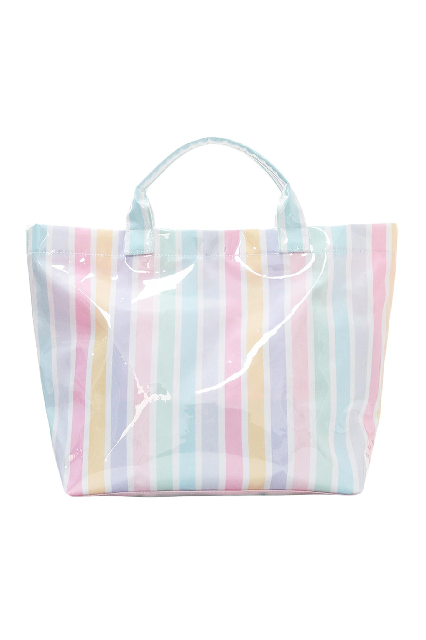 Pink Glossy Striped Vinyl Large Tote Bag