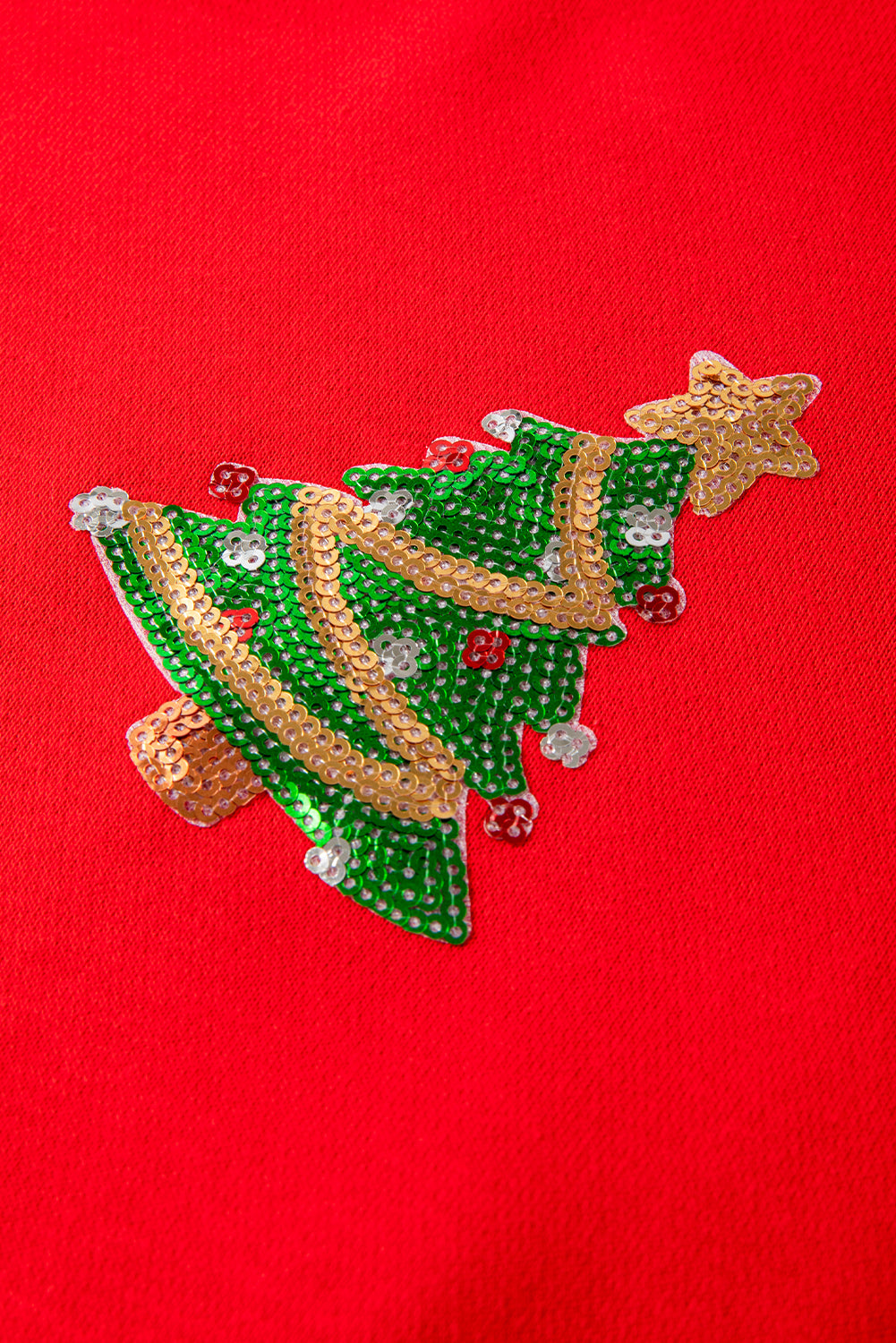 Red Sequin Christmas Tree Graphic Patch Application Drop Shoulder Sweatshirt