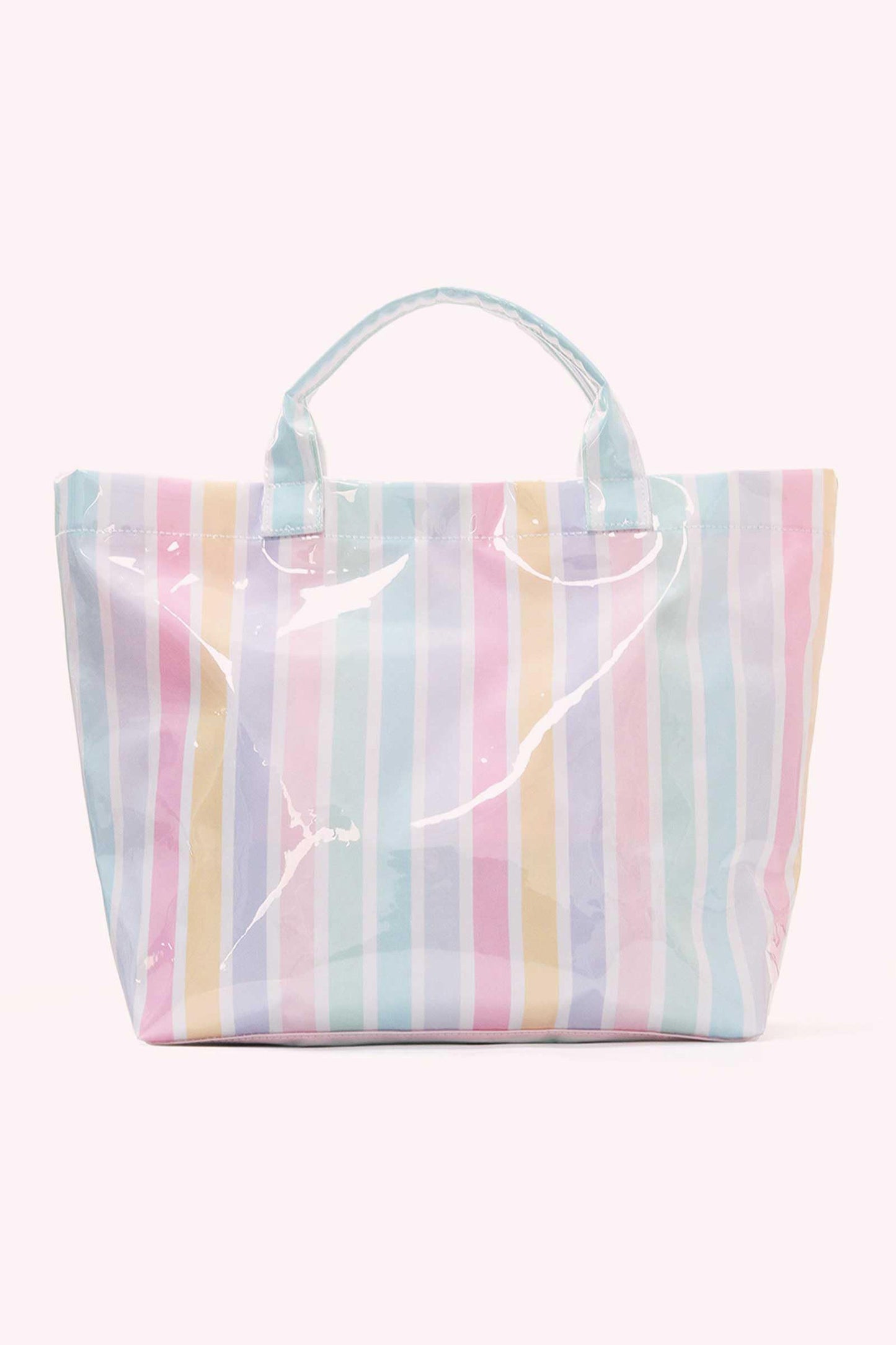 Pink Glossy Striped Vinyl Large Tote Bag