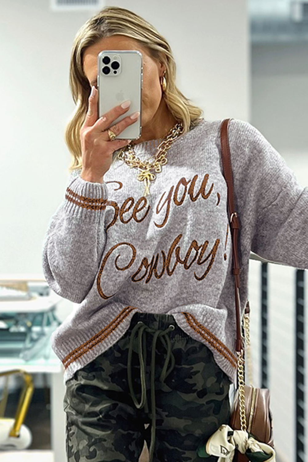 Coffee Letter Embroidered Graphic Sweater