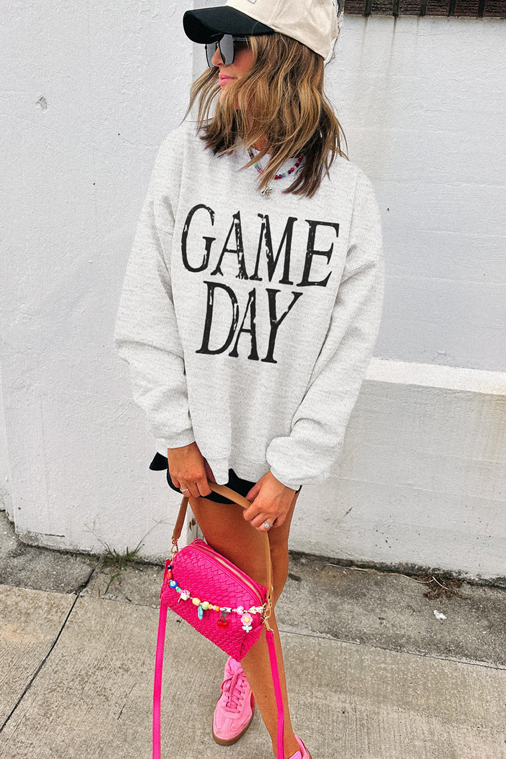 Black GAME DAY Vintage Washed Letter Graphic Baggy Sweatshirt