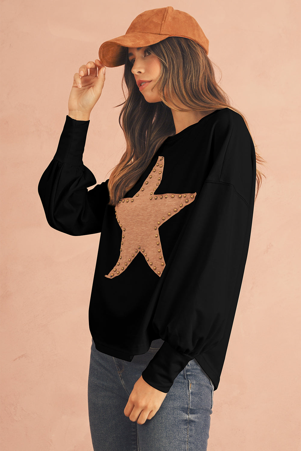 Gossamer Pink Studded Star Graphic Oversized Top