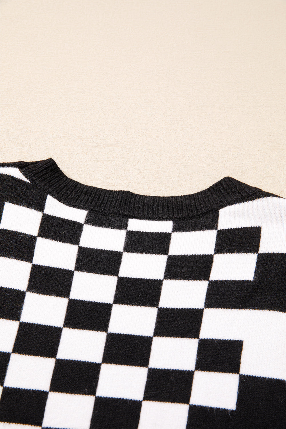 Brown Checkered Drop Shoulder Round Neck Sweater