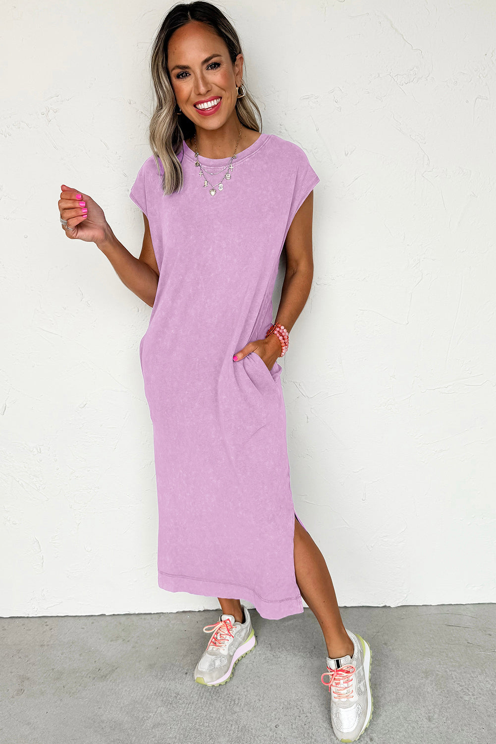 Clearly Aqua Mineral Wash Pocketed T-shirt Dress