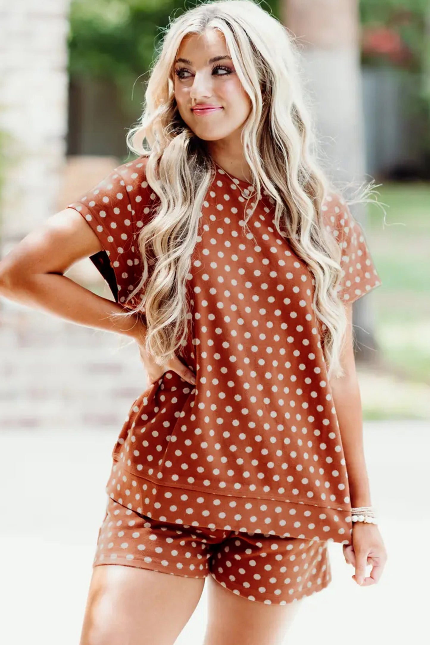 Brown Polka Dot Print Short Set