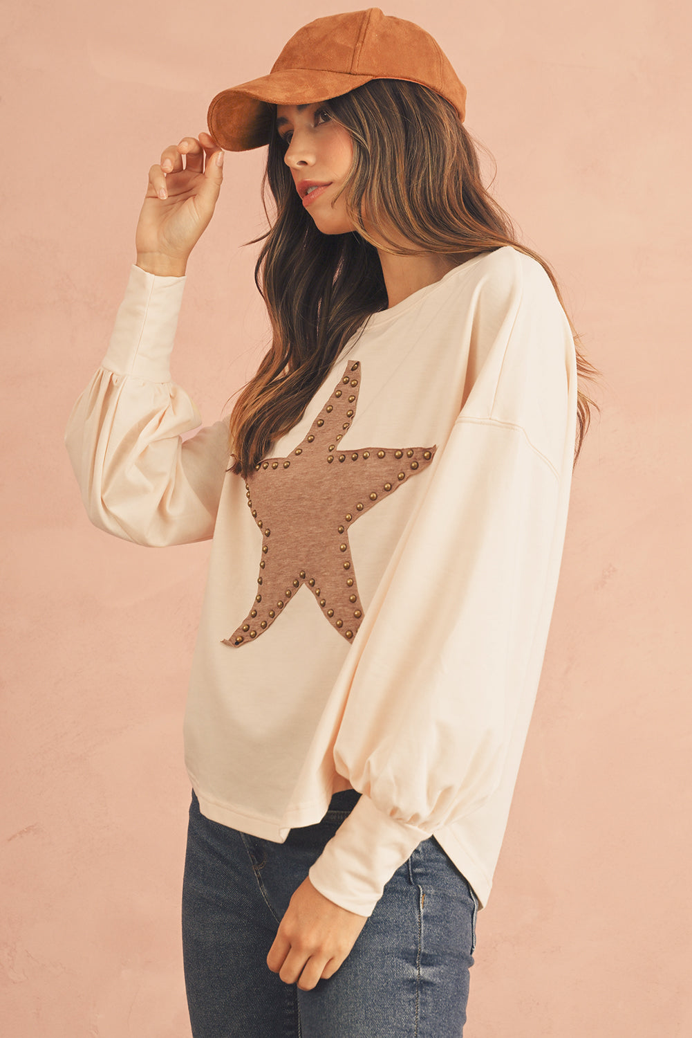 Gossamer Pink Studded Star Graphic Oversized Top