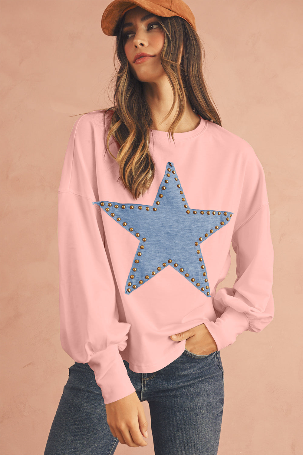 Gossamer Pink Studded Star Graphic Oversized Top