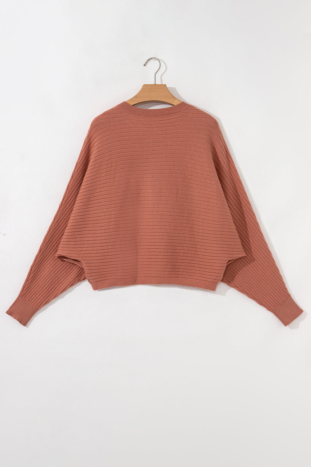 Apricot Pink Rib Knit Button Front Dolman Sleeve Cardigan
