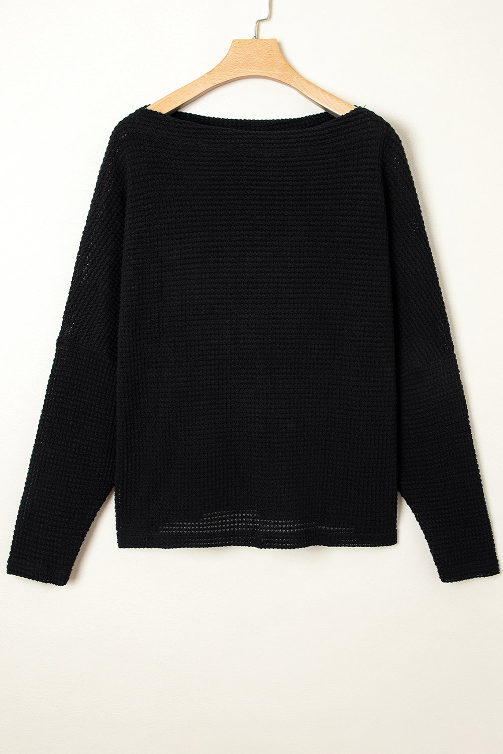 Black Waffle One Shoulder Long Sleeve Knit Top