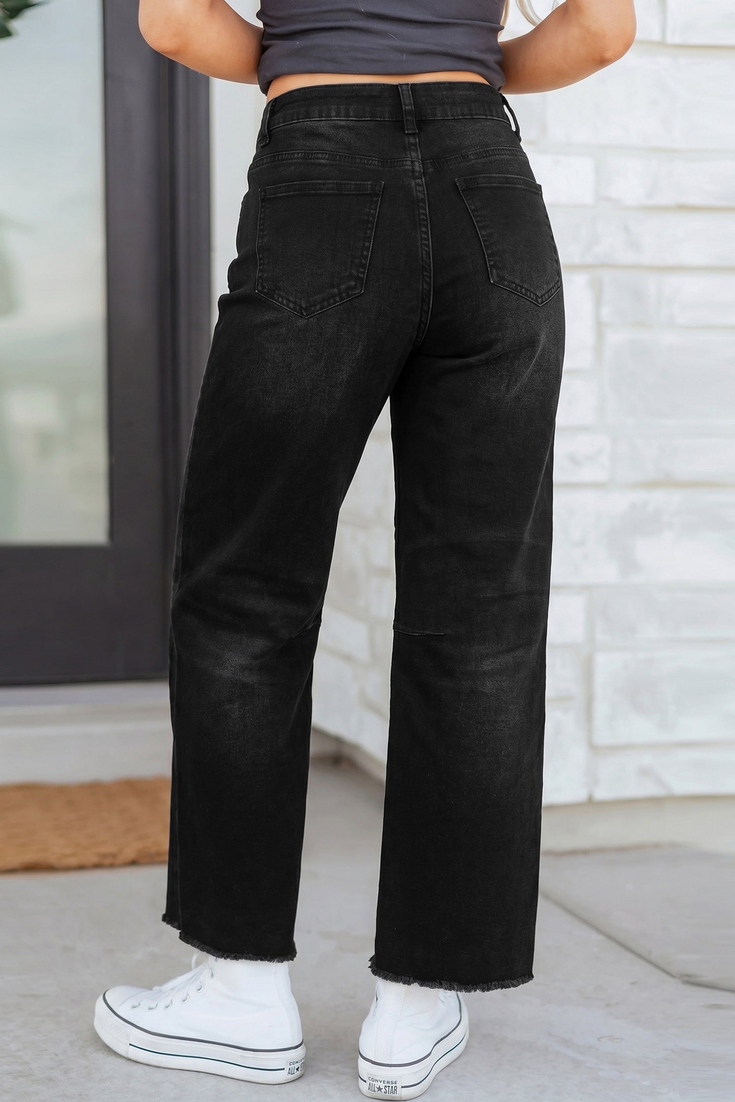 Sail Blue Frayed Cropped Straight Jeans