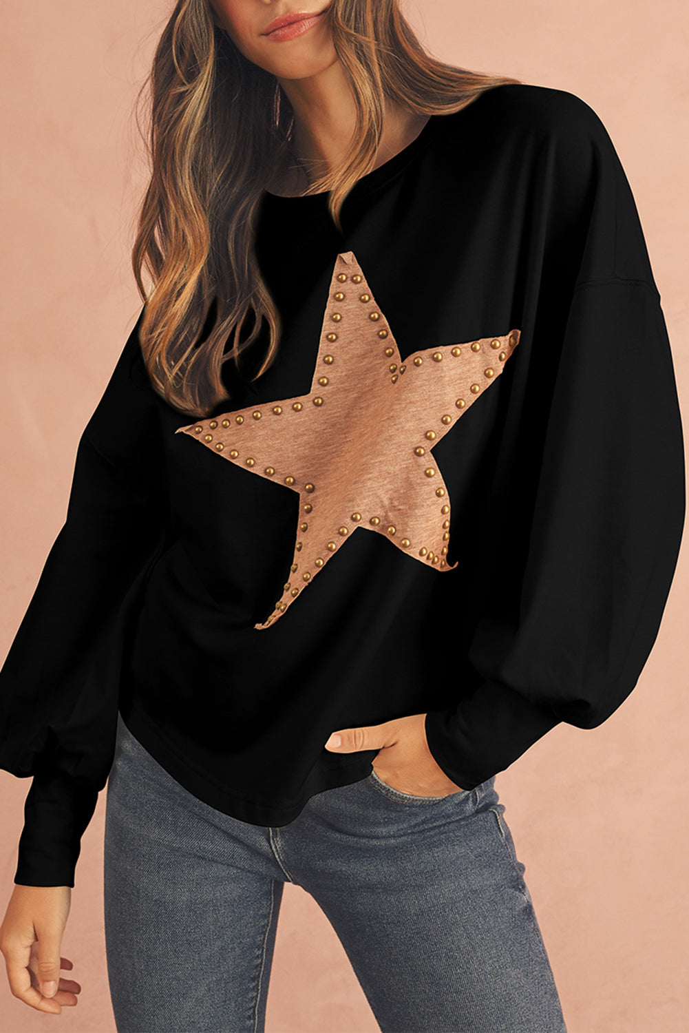 Gossamer Pink Studded Star Graphic Oversized Top