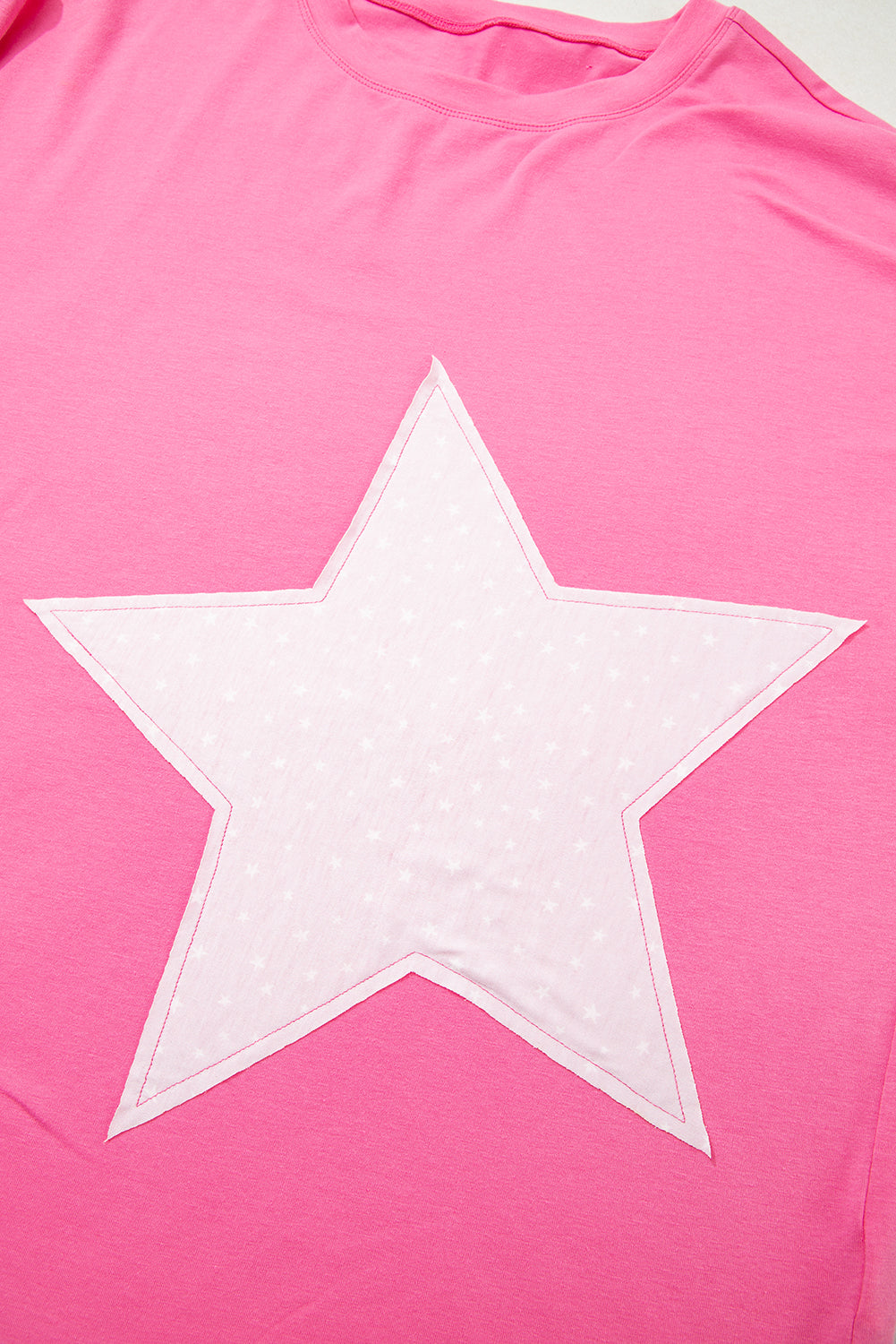 Pink Raw Edge Frayed Star Patched Plus Size Top