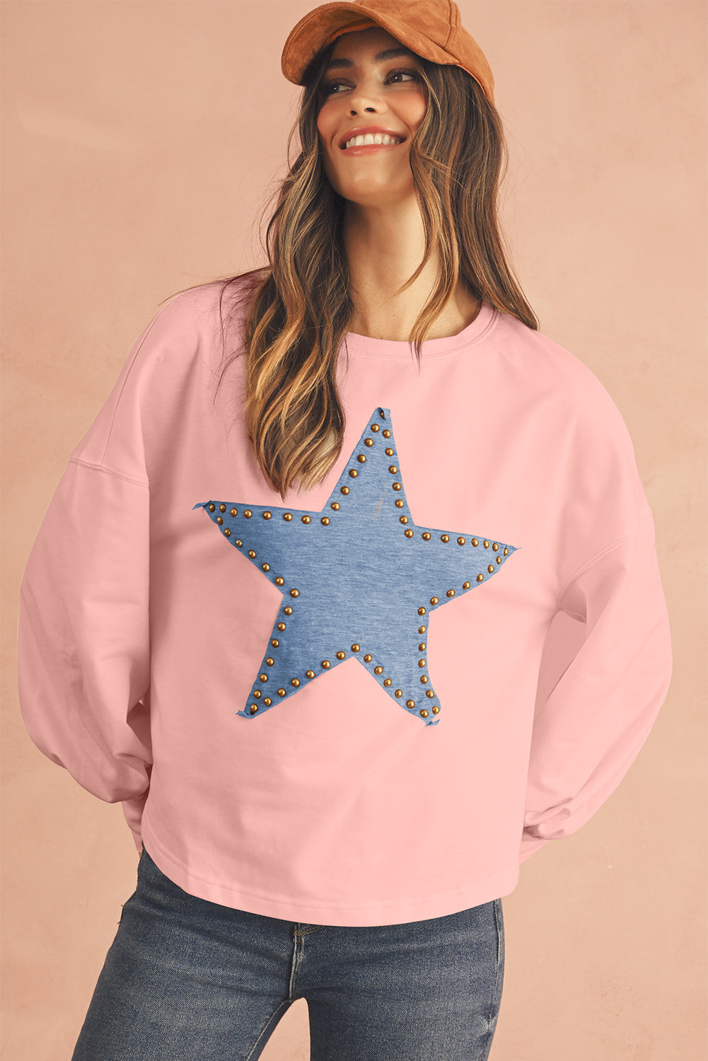 Gossamer Pink Studded Star Graphic Oversized Top
