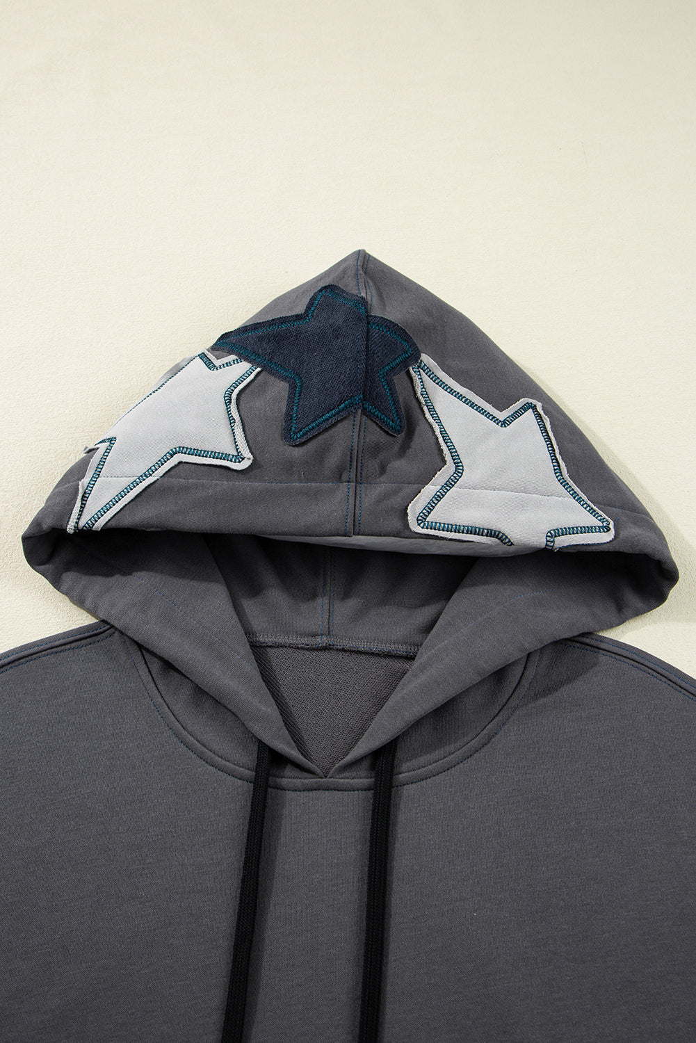 Carbon Grey Star Patched Kangaroo Pocket Vintage Hoodie